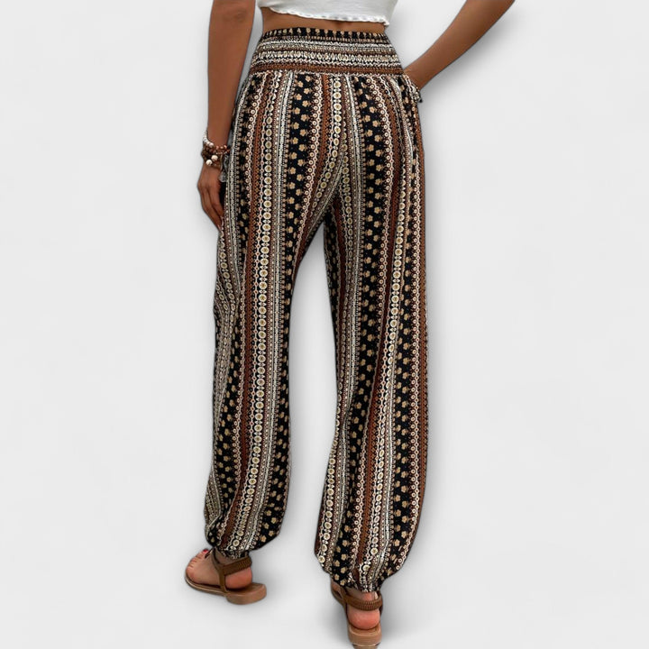 Tribal Print Smocked Waist Boho Pants Women - Festival Style