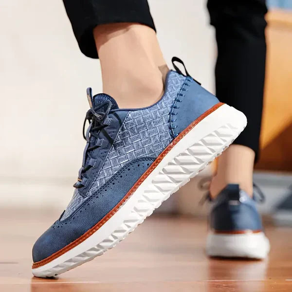 Woven Texture Suede Panel Contrast Welt Casual Sneaker