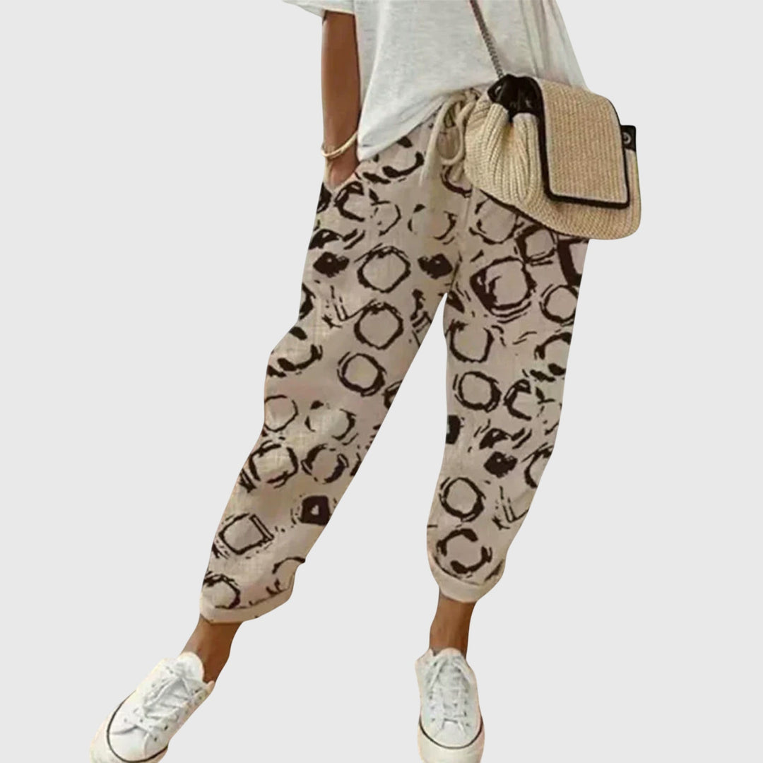 Multistripe Drawstring Linen Jogger Pants Women - Casual Boho