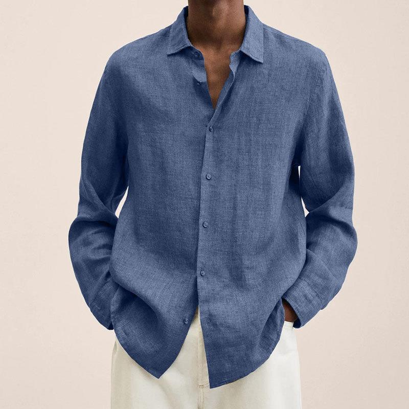 Oversized Long Sleeve Relaxed Fit Linen Shirt Men