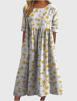Floral Cotton Casual Summer Midi Dress