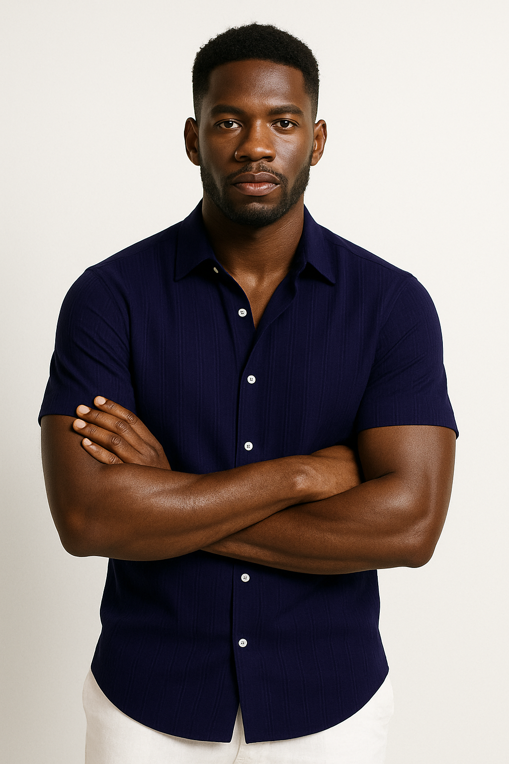 Textured Stripe Short Sleeve Button Down Casual Shirt