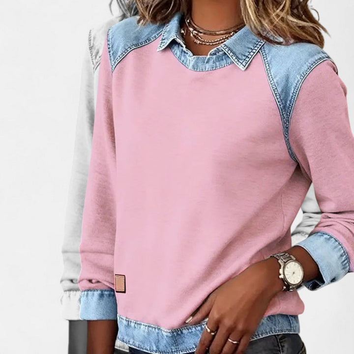 Marlowe | Women's Denim Trim Crew Neck Sweatshirt