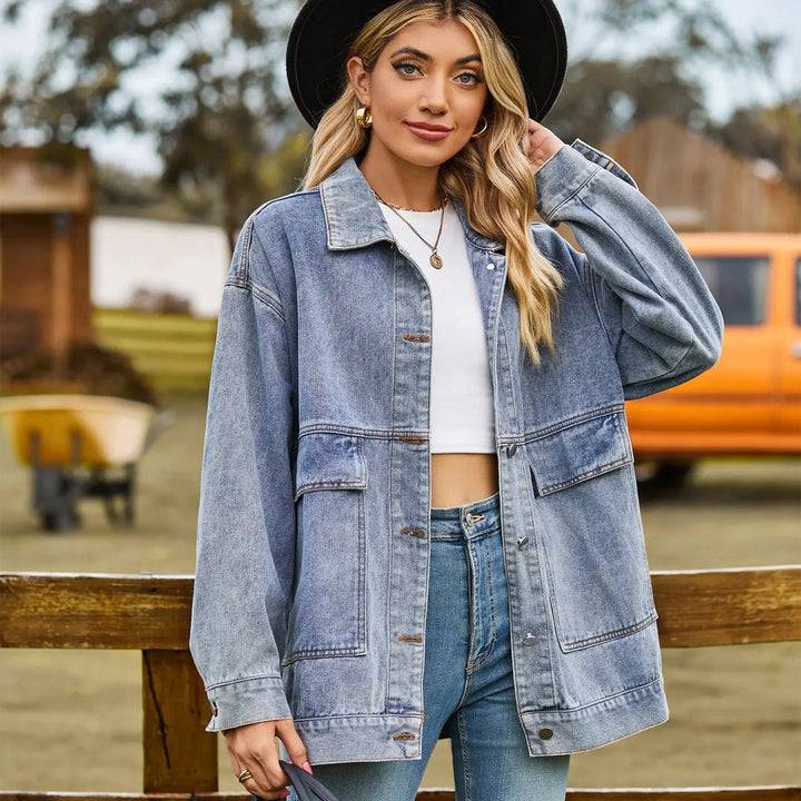 Marguerite | Women's Oversized Denim Shirt Jacket with Patch Pockets