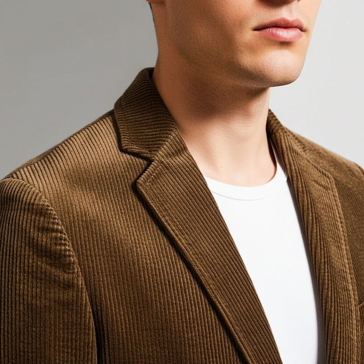 Notch Lapel Two Button Patch Pocket Corduroy Blazer
