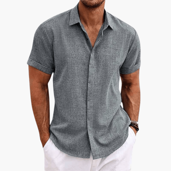 Short Sleeve Linen Button Down Casual Shirt Men