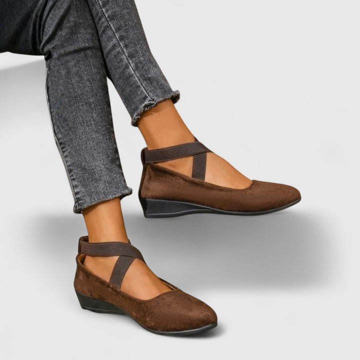 Elastic Cross Strap Suede Ballet Flats Women