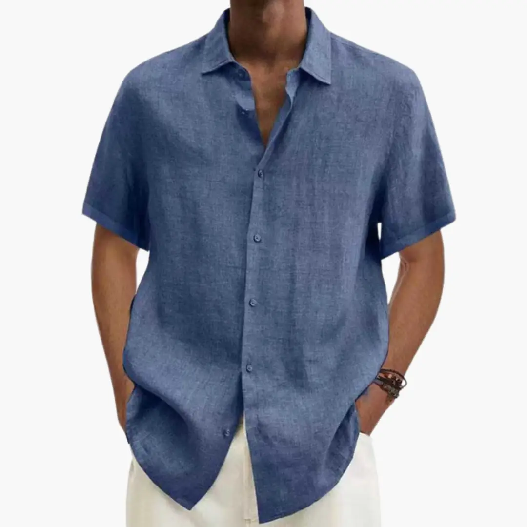 Point Collar Button Through Relaxed Fit Short Sleeve Linen Shirt