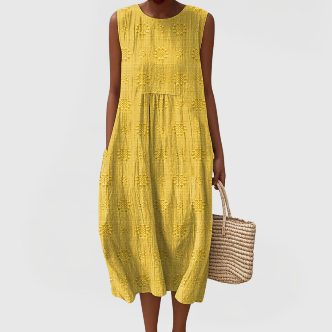 Loose Fit Sleeveless Midi Summer Dress With Pockets