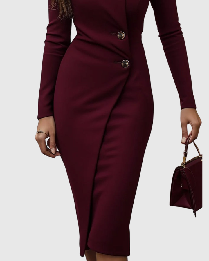 Elegant Bodycon Midi Dress Long Sleeve Blazer Style