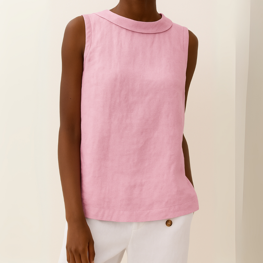 Roll Neck Sleeveless Relaxed Linen Casual Blouse