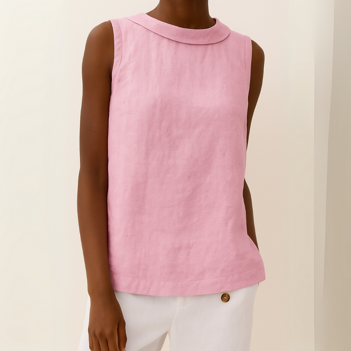 Roll Neck Sleeveless Relaxed Linen Casual Blouse
