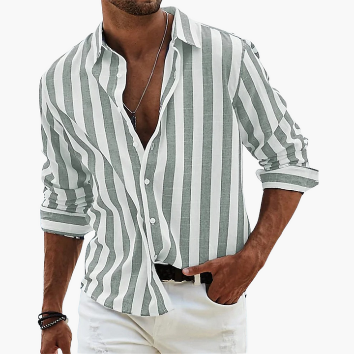 Bold Stripe Long Sleeve Casual Linen Shirt Men