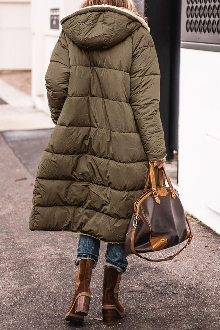 Rosalind | Women's Longline Puffer Coat with Reversible Sherpa Lining