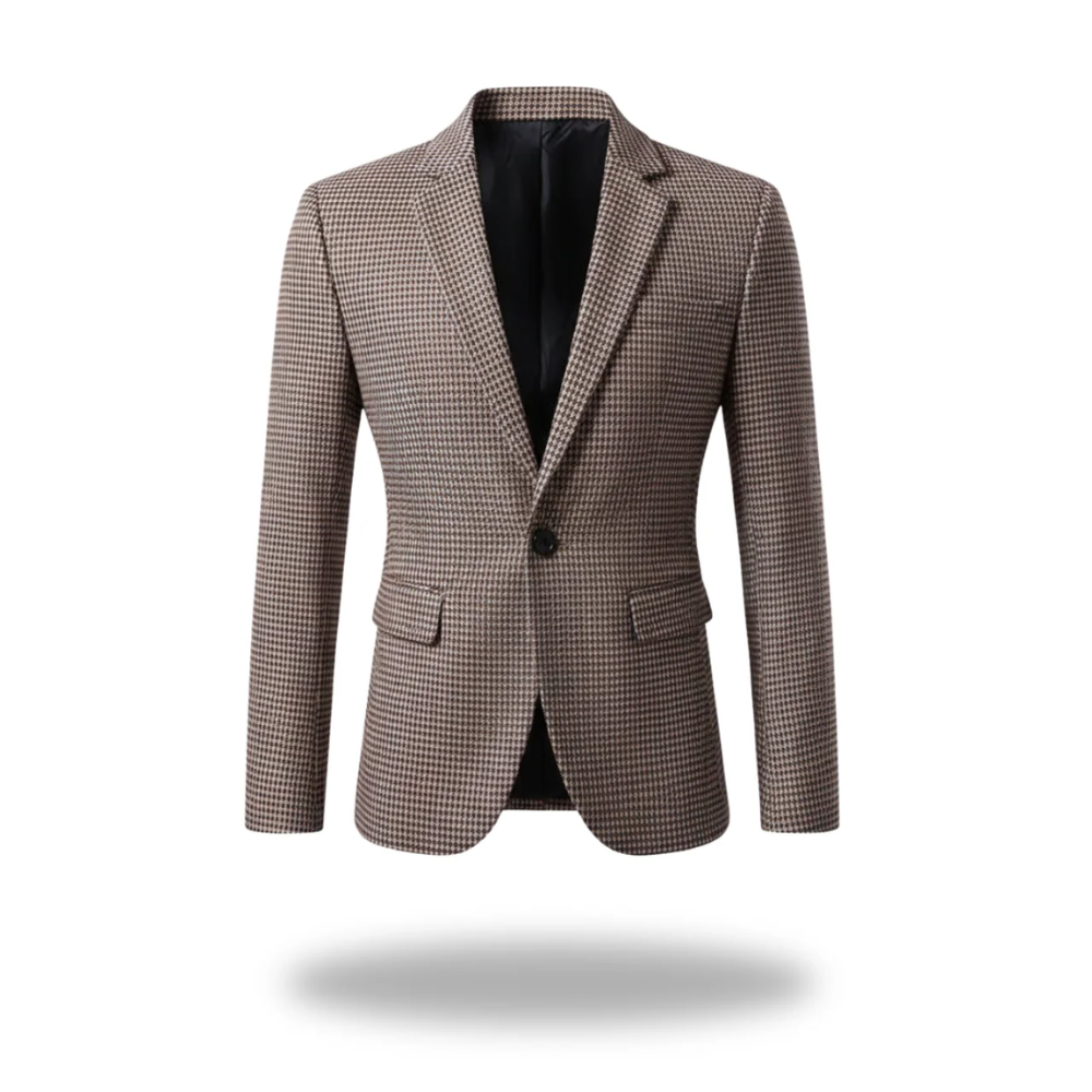 Houndstooth Notch Lapel Flap Pocket Single Button Slim Blazer
