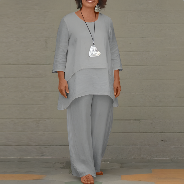 Asymmetric Linen Two Piece Set Women - Casual Wide Leg