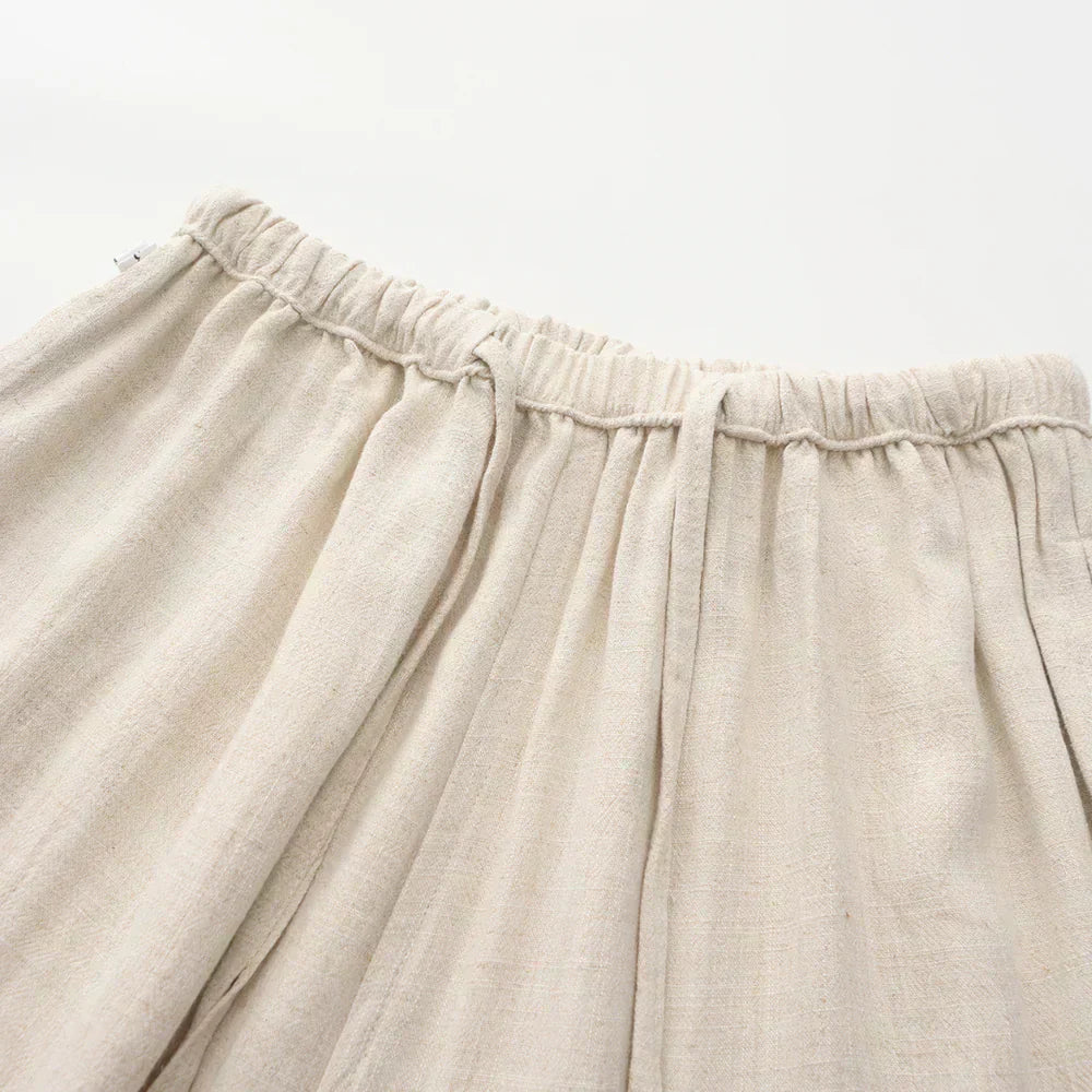 Drawstring Straight Leg Linen Trousers - Relaxed Casual Fit