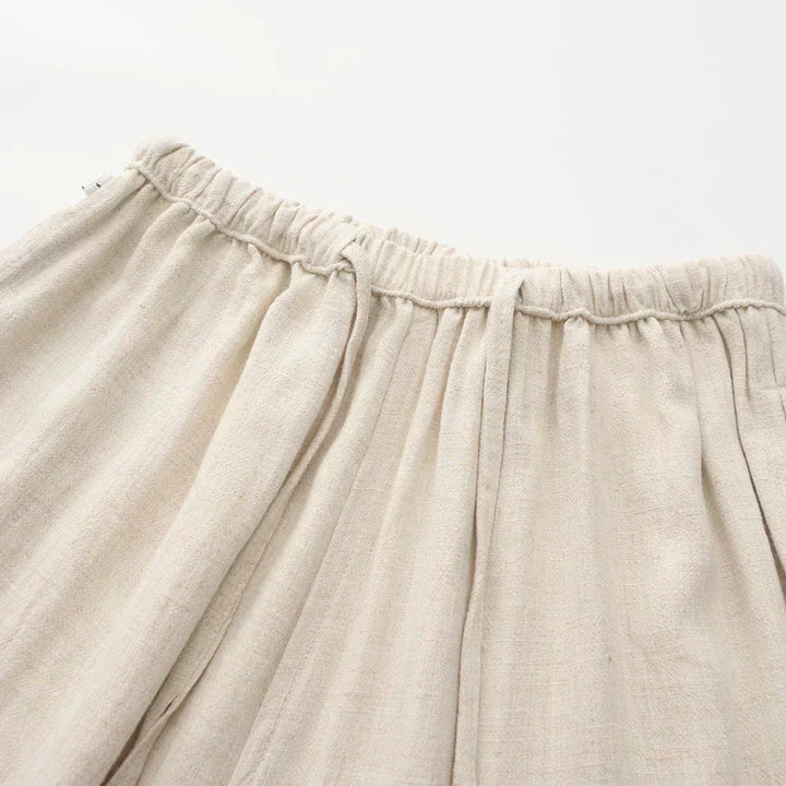 Drawstring Straight Leg Linen Trousers - Relaxed Casual Fit