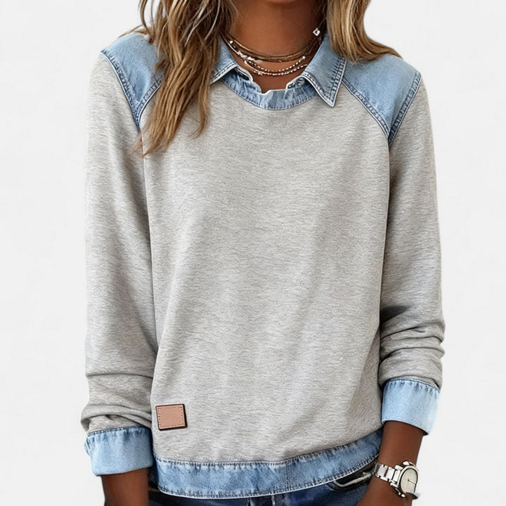 Marlowe | Women's Denim Trim Crew Neck Sweatshirt