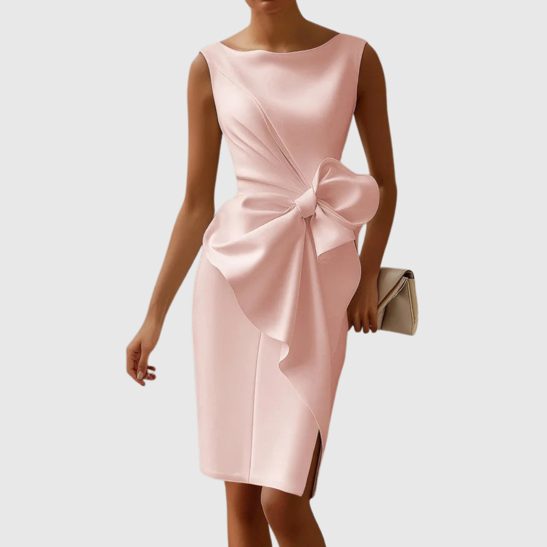 Elegant Bow Detail Bodycon Midi Cocktail Evening Dress