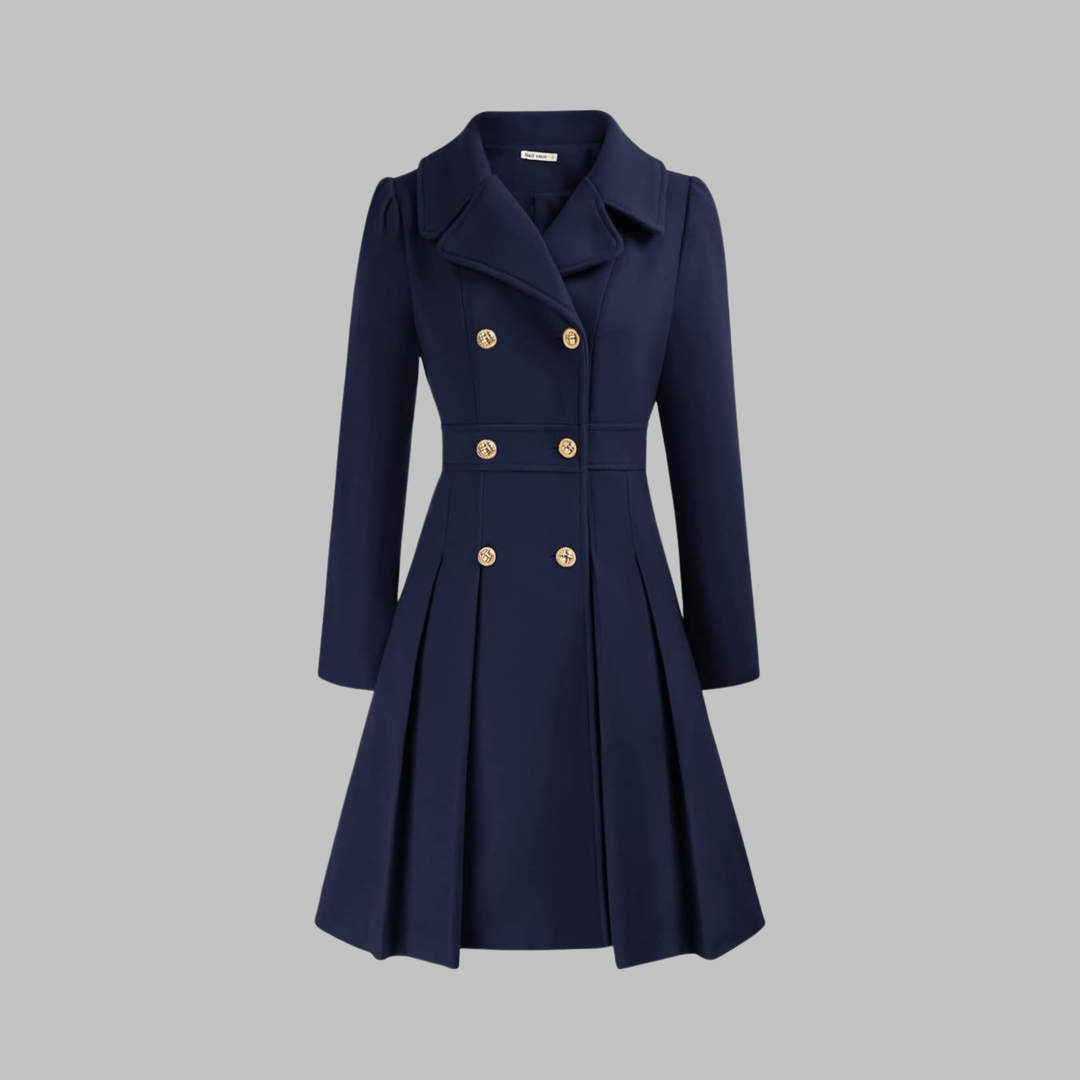 Isolde | Women's Pleated Skater Coat with Double-Breasted Buttons