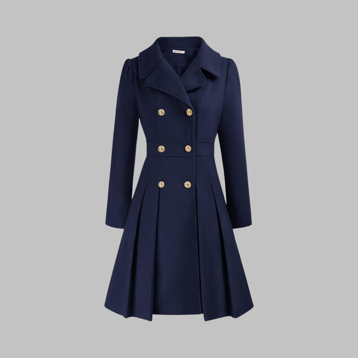 Isolde | Women's Pleated Skater Coat with Double-Breasted Buttons