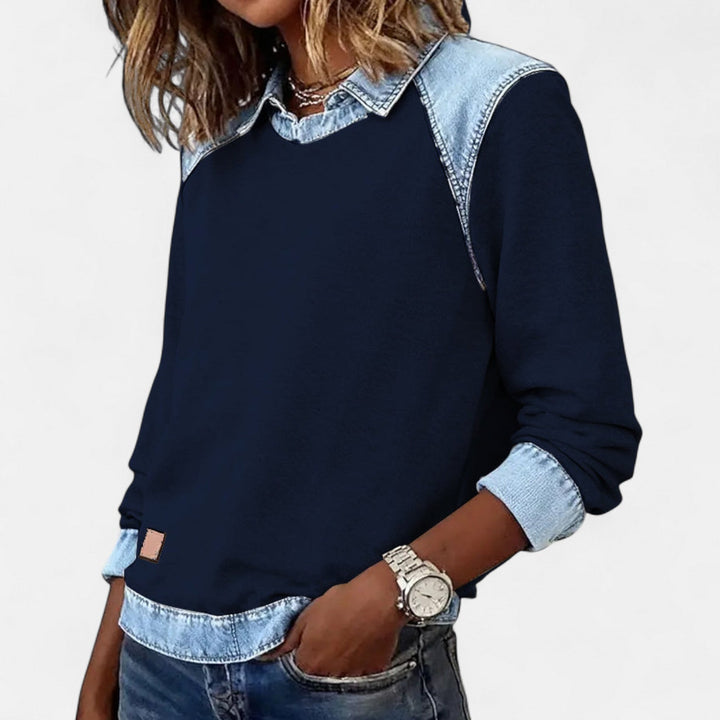 Marlowe | Women's Denim Trim Crew Neck Sweatshirt