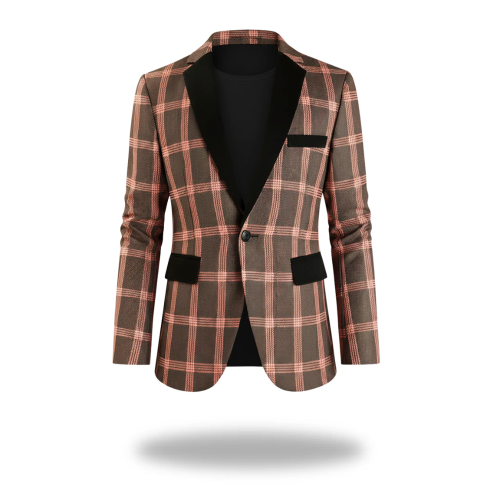 Plaid Velvet Lapel Contrast Trim Single Button Slim Blazer