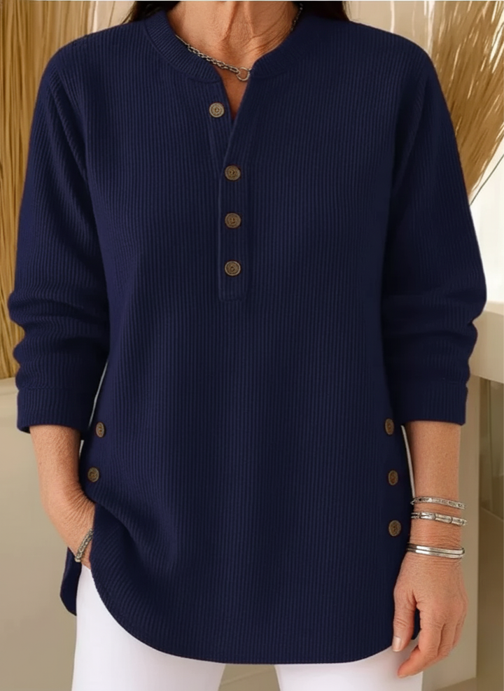 Delphine | Women's Ribbed Knit Henley Tunic Sweater