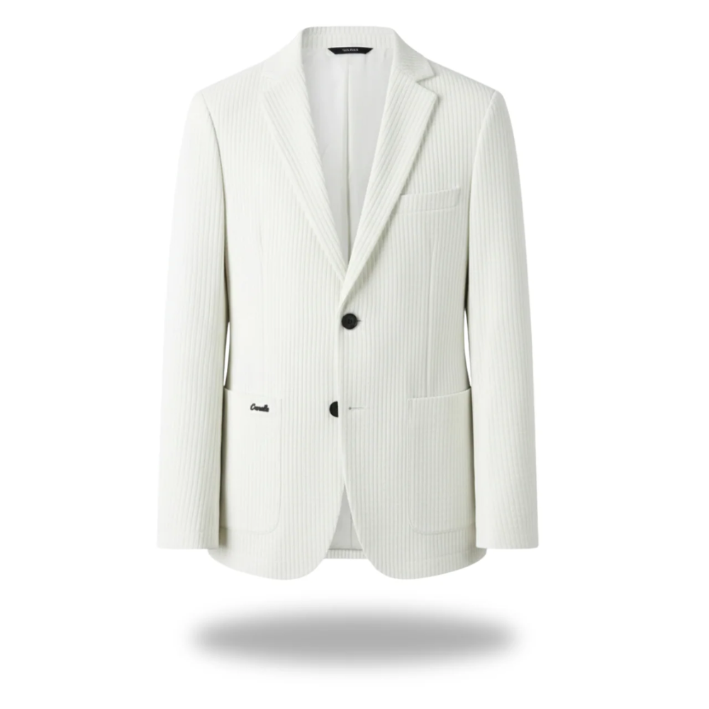 Ribbed Texture Notch Lapel Patch Pocket Single Button Blazer