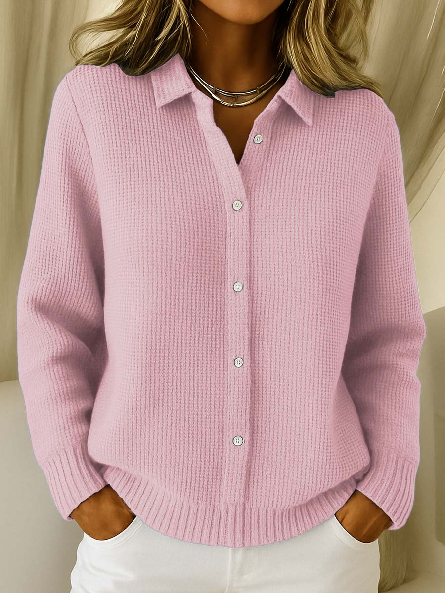 Marnie | Women's Waffle Knit Shirt-Style Cardigan with Collar