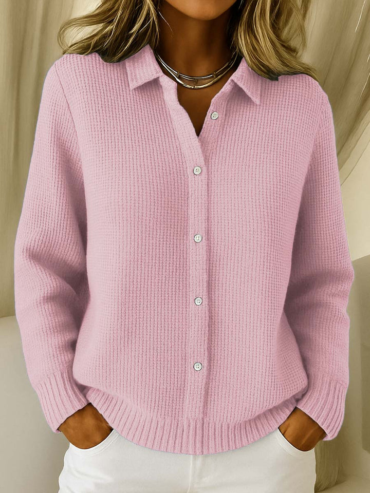 Marnie | Women's Waffle Knit Shirt-Style Cardigan with Collar