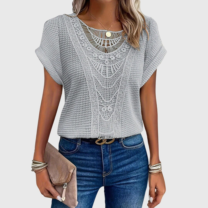 Crochet Lace Panel Knit Boho Top Women