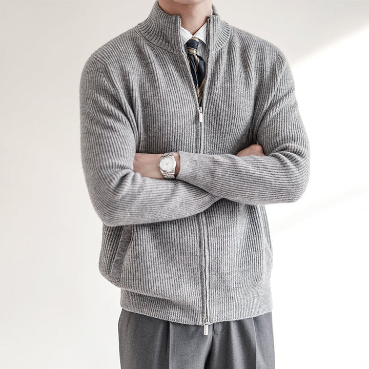 Warren | Men's Full Zip Ribbed Cotton Knit Cardigan Sweater