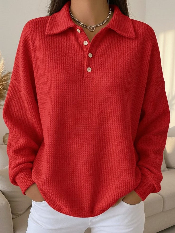 Coraline | Women's Oversized Waffle Knit Polo Collar Sweater