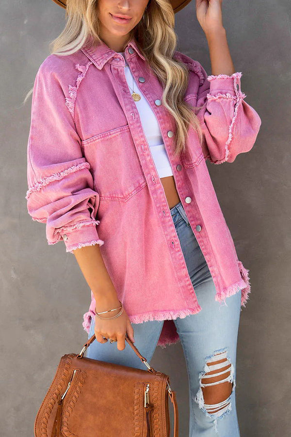 Josephine | Women's Frayed Hem Oversized Denim Shirt Jacket