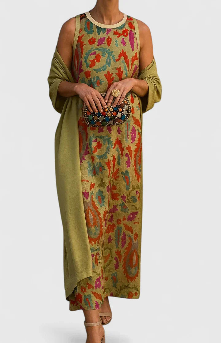 Elegant Sleeveless Printed Maxi Dress Loose Fit