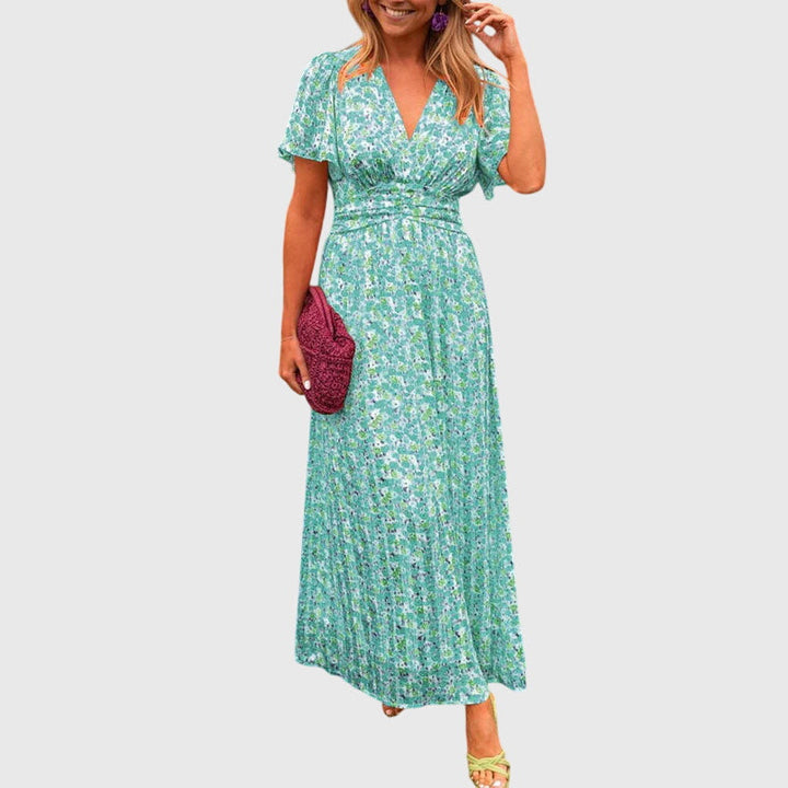 Floral Pleated A Line Maxi Dress Casual Summer