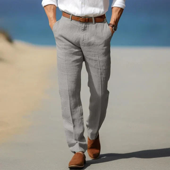 Straight Leg Linen Mens Formal Trousers - Smart Casual Summer