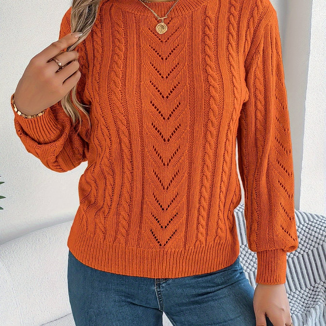 Dorothea | Women's Crew Neck Sweater in Textured Pointelle and Cable Knit