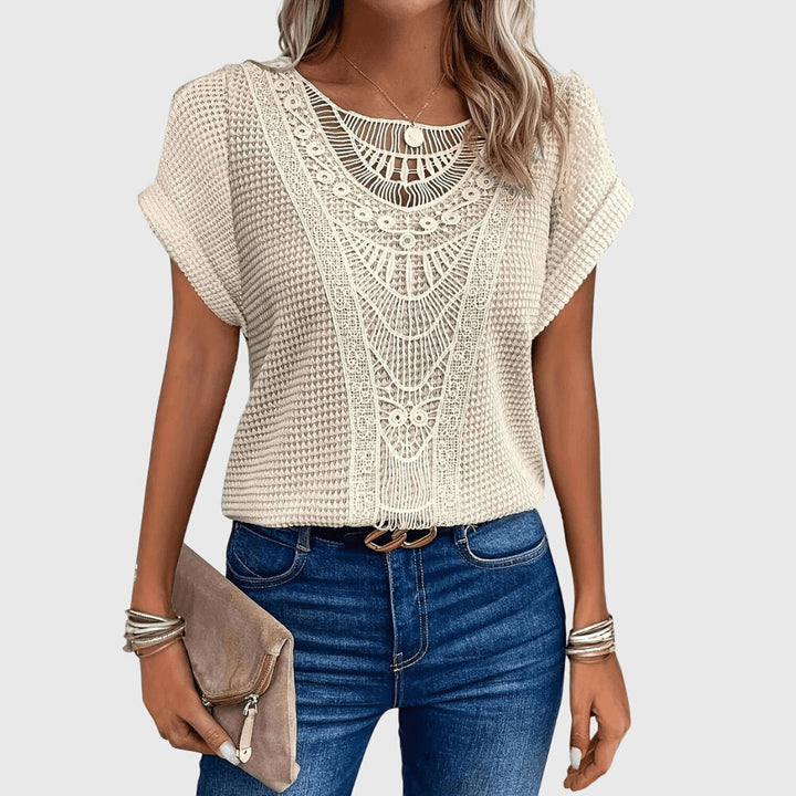 Crochet Lace Panel Knit Boho Top Women