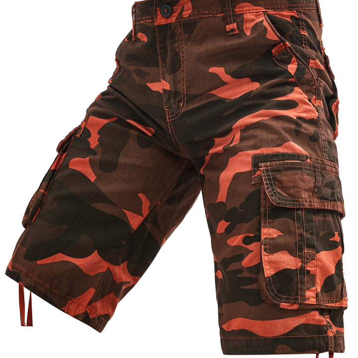Camo Print Multi Pocket Drawstring Hem Relaxed Fit Mens Cargo Shorts