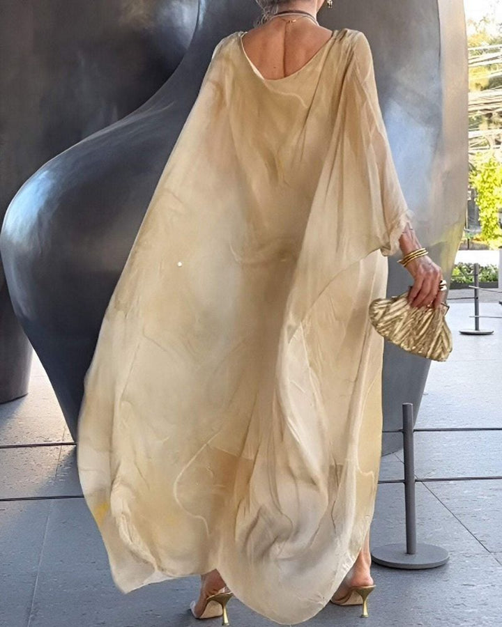 Abstract Print Flowy Batwing Casual Maxi Summer Dress