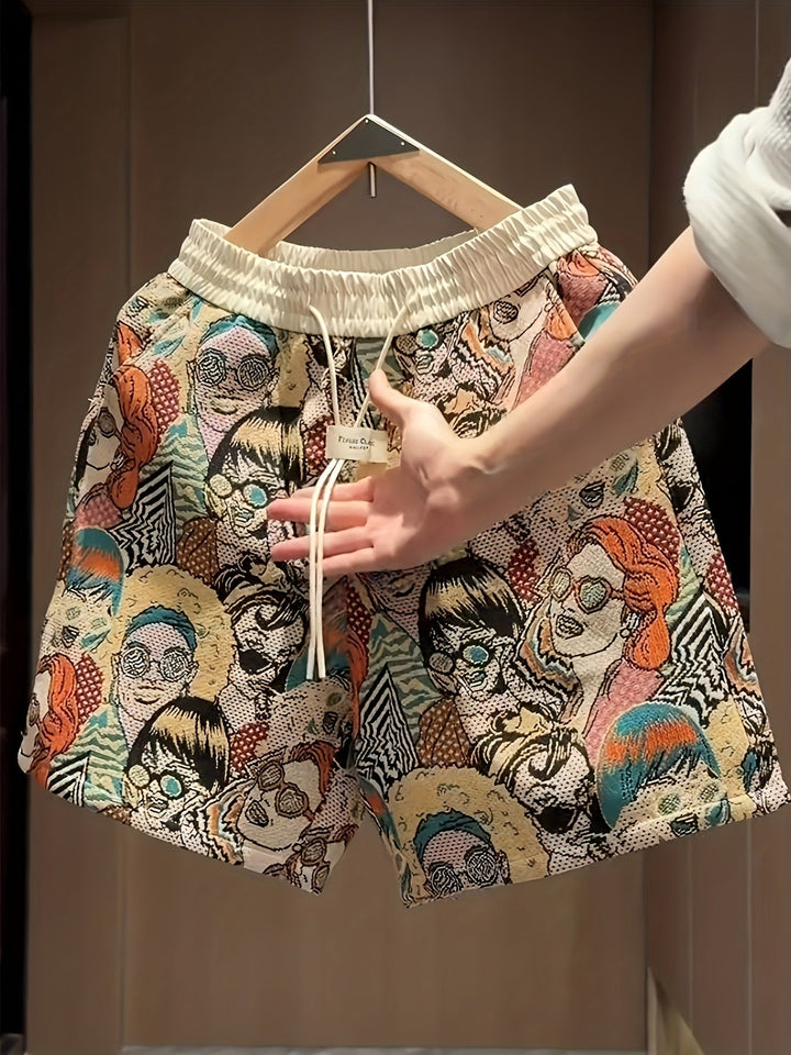 Graphic Comic Print Drawstring Casual Short