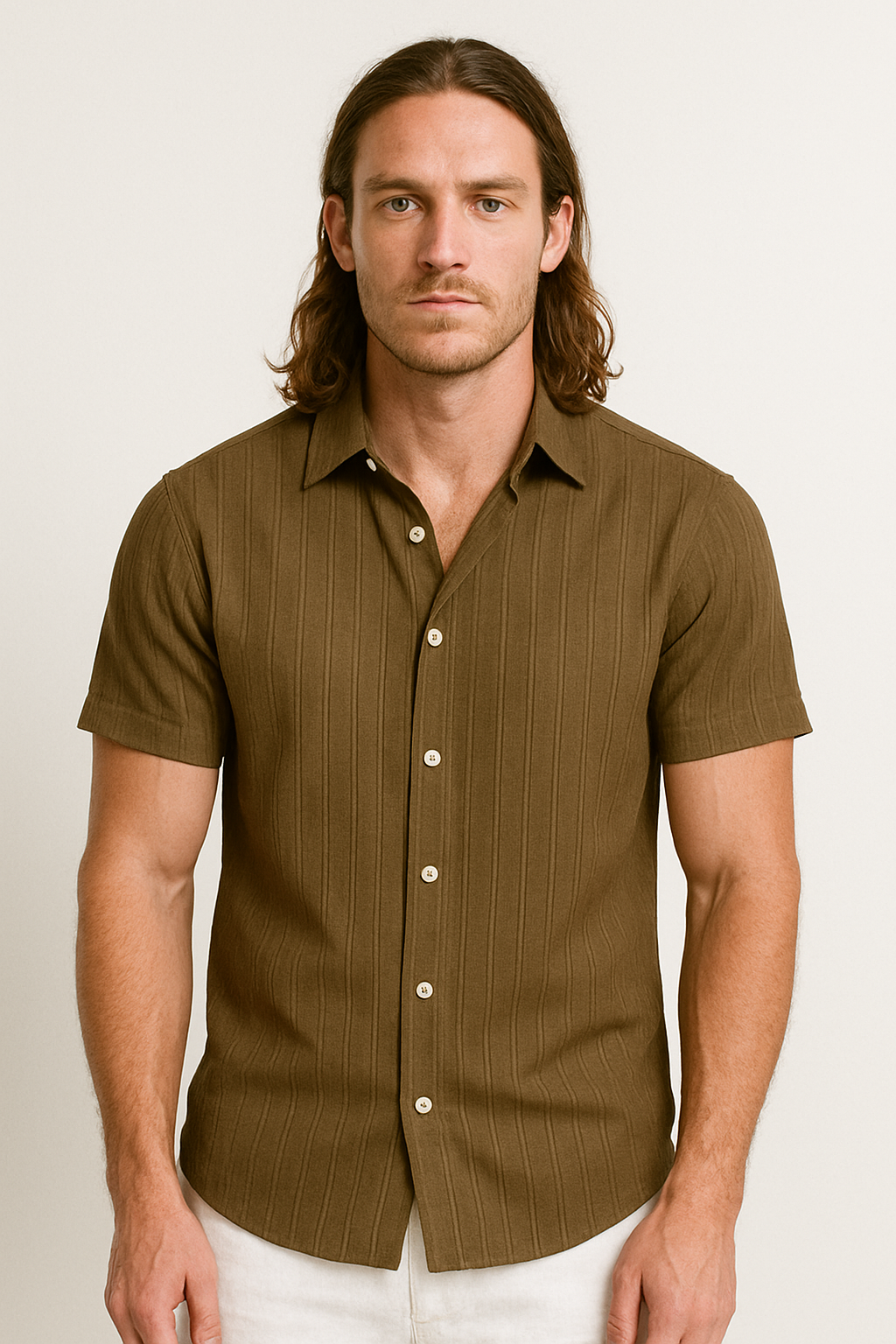 Textured Stripe Short Sleeve Button Down Casual Shirt
