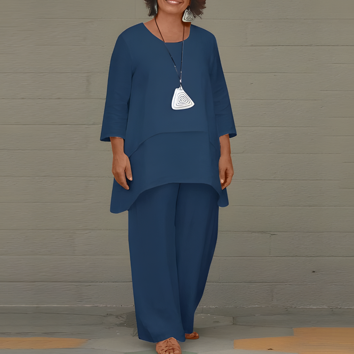 Asymmetric Linen Two Piece Set Women - Casual Wide Leg