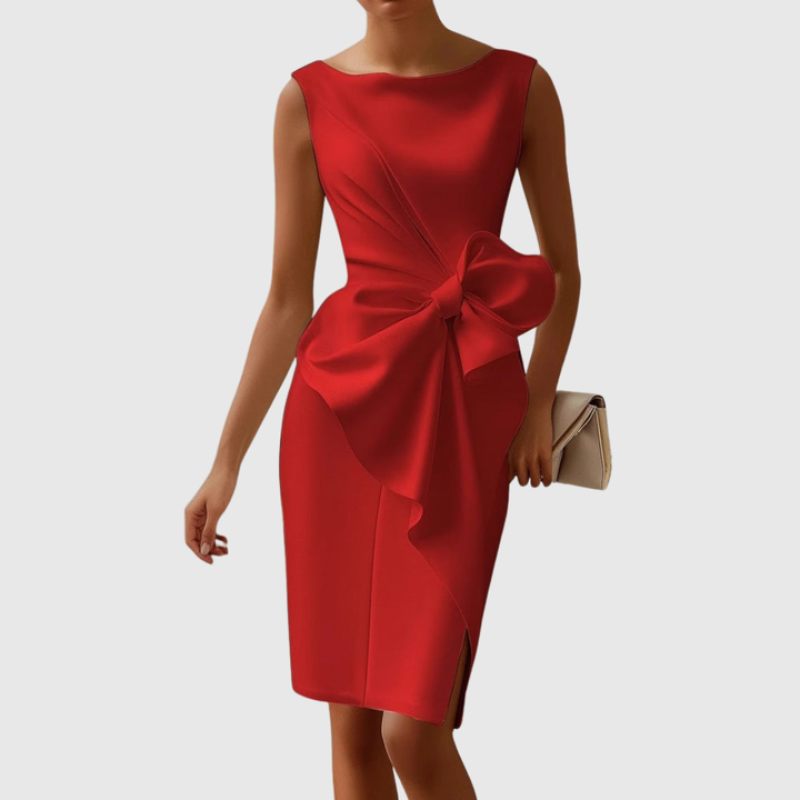 Elegant Bow Detail Bodycon Midi Cocktail Evening Dress