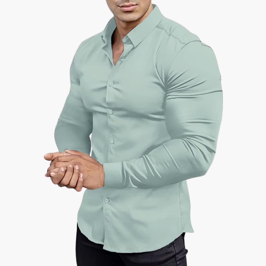 Muscle Fit Long Sleeve Stretch Dress Shirt Men