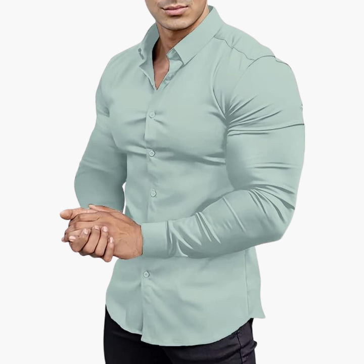 Muscle Fit Long Sleeve Stretch Dress Shirt Men