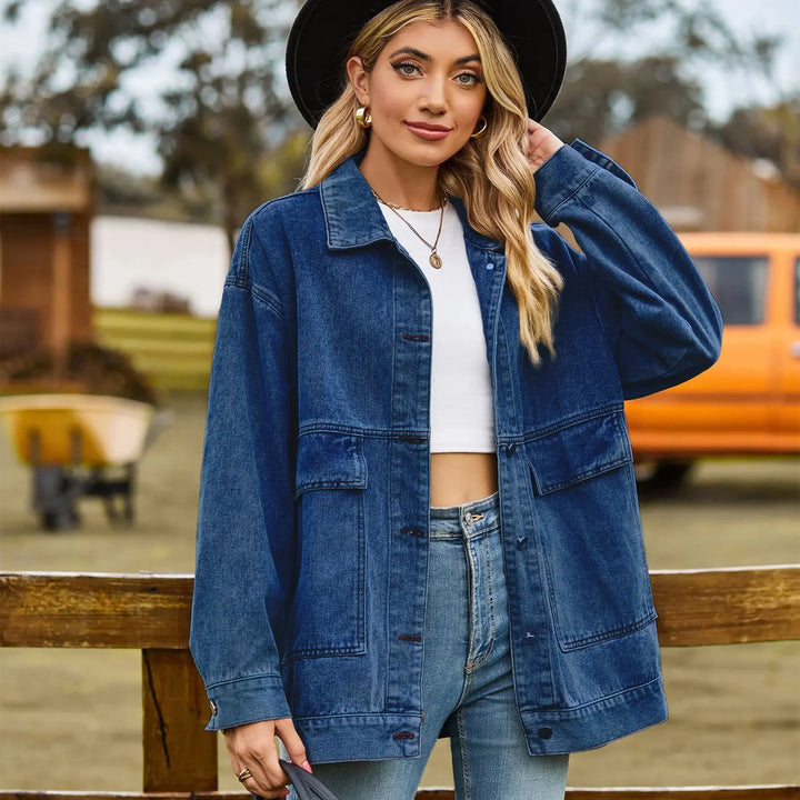 Marguerite | Women's Oversized Denim Shirt Jacket with Patch Pockets